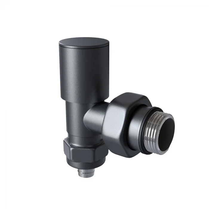 Radyatör Vanası 1/2 Koyu Antrasit Köşe Pex (Metal Volanlı 16*2mm Boru Bağl. Rakorlu)