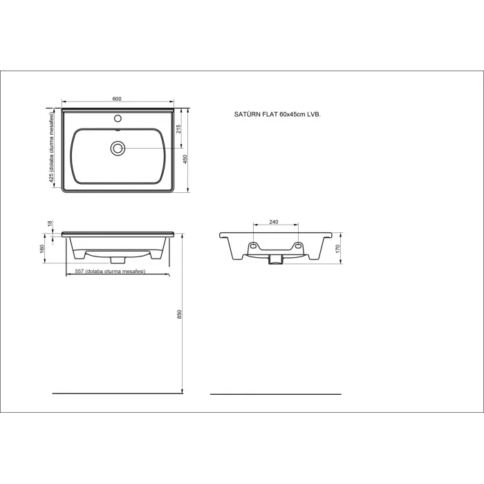 Saturn Flat Lavabo 60 CM  H-Extra
