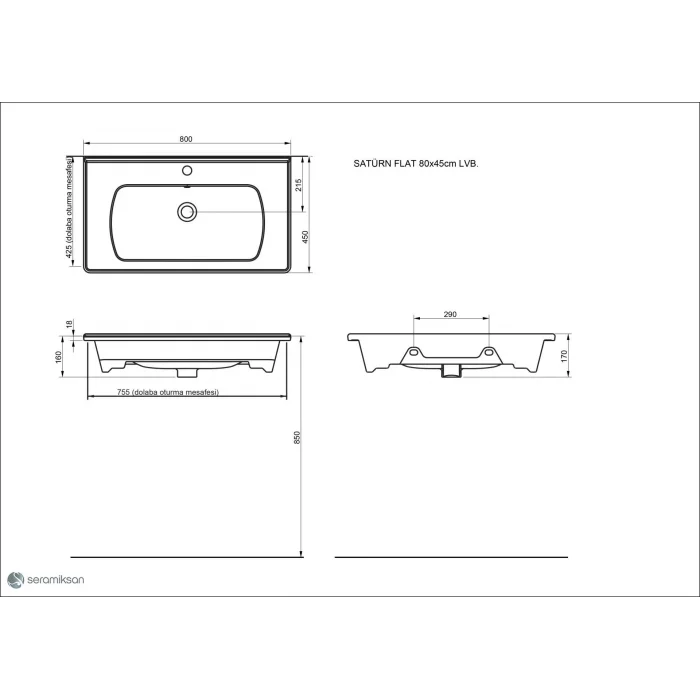 Saturn Flat Lavabo 80 Cm Extra