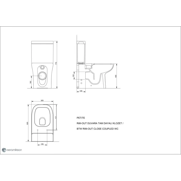 Seramiksan Petite Kanalsız DTD Klozet + İç Tkm. + Yavaş Kapanır Kapak