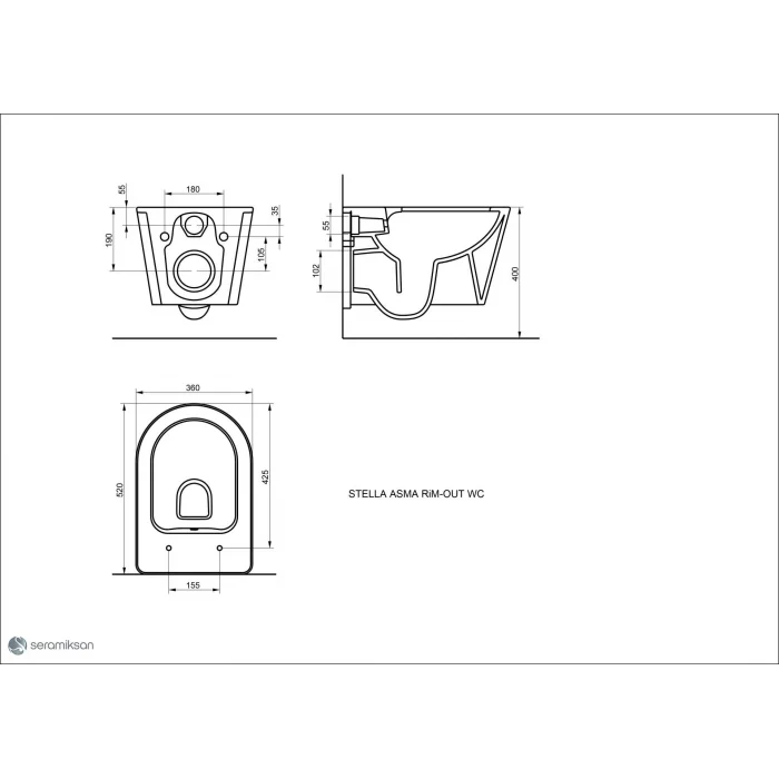 Seramiksan Stella Rim-Out Asma Klozet + Kapak