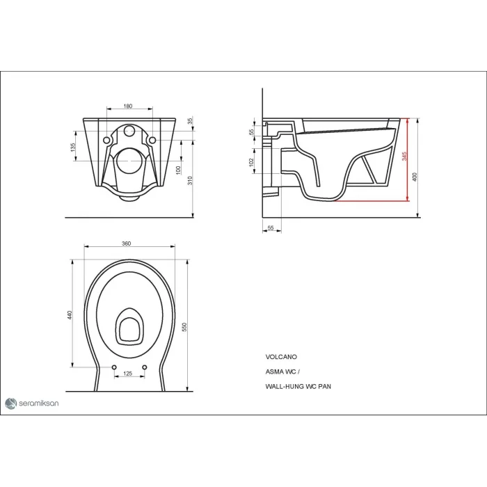 Seramiksan Volcano Rim-Out Asma Klozet + Kapak