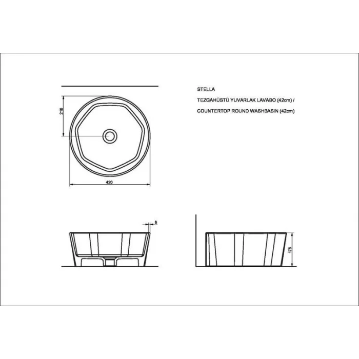Stella Tezgah Üstü Yuvarlak Lavabo (42Cm)