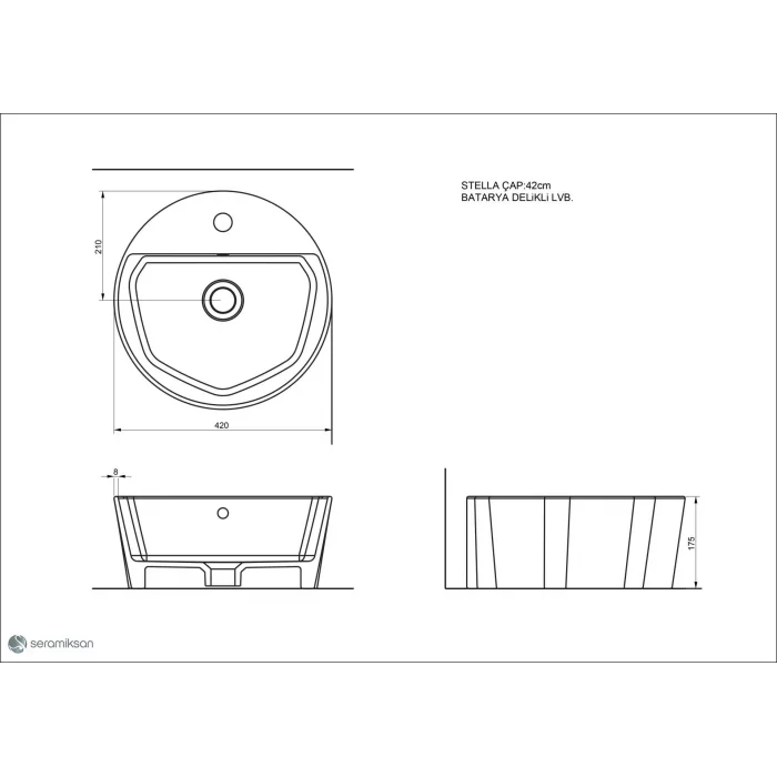 Stella Tezgah Üstü Yuv.Bat.Del.Lav.(42Cm.)