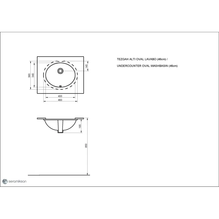 Tezgah Altı Oval Lavabo(46Cm.)