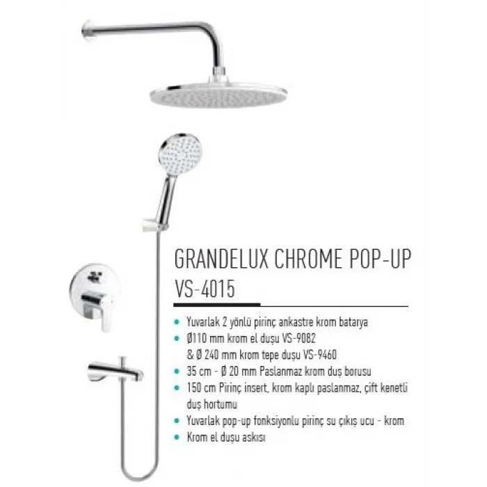Valtemo VS-4015 Grandelux Chrome Pop Up Ankastre