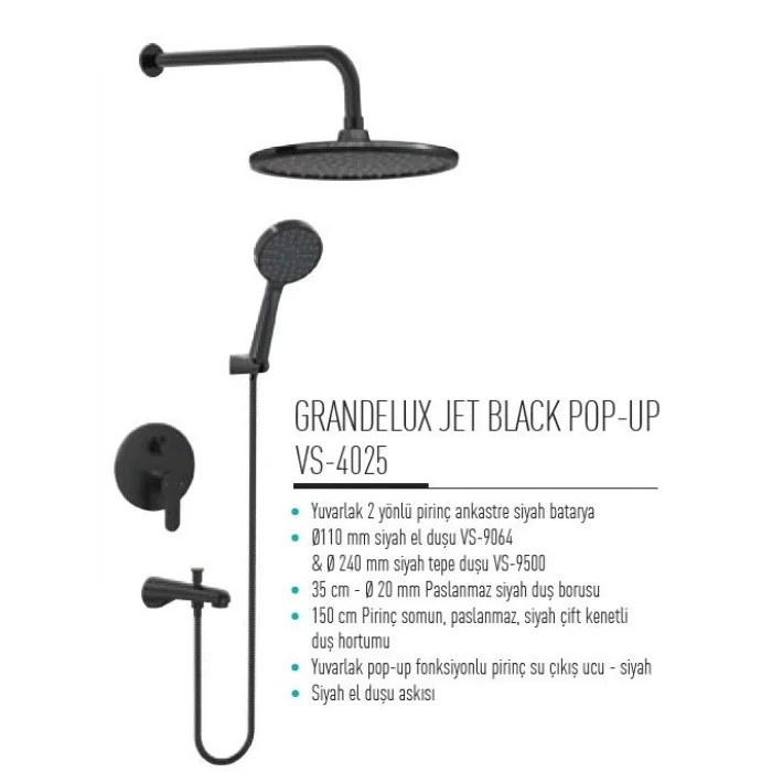 Valtemo VS-4025 Grandelux Jet Black  Pop Up Ankast