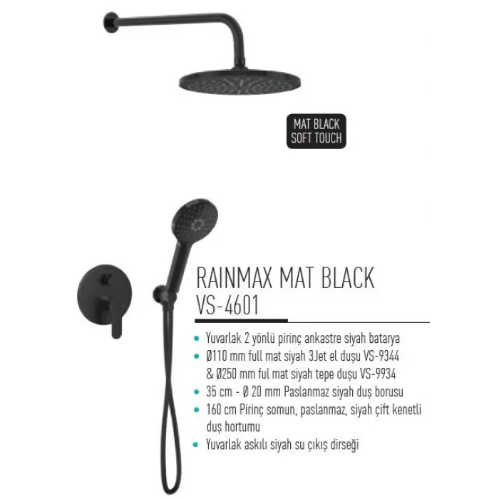 Valtemo VS-4601 Rainmax Mat Black Ankastre