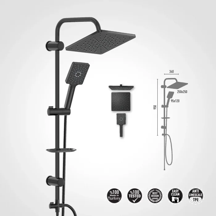 Valtemo VS-5935 Maxıma Jet Black Raın Duşu Seti
