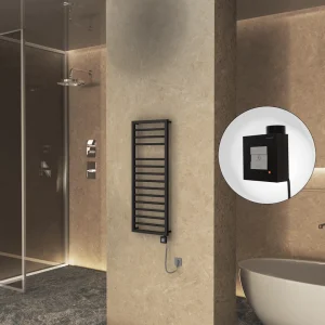 NAXOS Elektrikli Havlupan 500x1193 Siyah Mat (KTX1 Termostat) 600W Spiral Kablolu