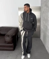 Yan Şeritli Oversize Eşofman Takımı Gri-Beyaz
