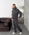 Yan Şeritli Oversize Eşofman Takımı Gri-Beyaz