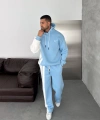 Yan Şeritli Oversize Eşofman Takımı Mavi-Beyaz
