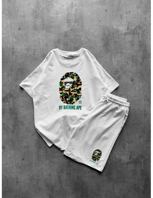 BAPE ŞORTLU TAKIM BEYAZ