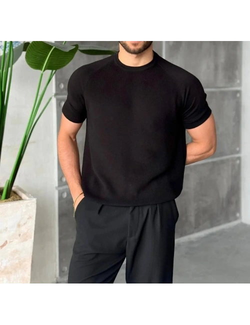 CASUAL TRİKO BİSİKLET YAKA SİYAH