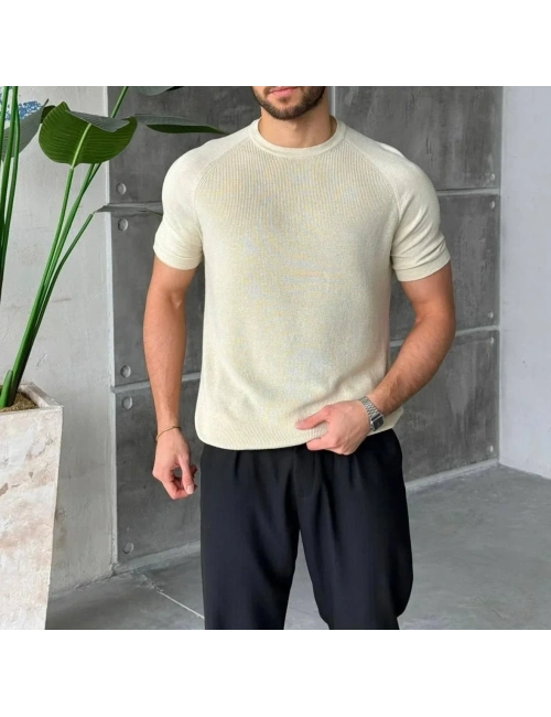 CASUAL TRİKO BİSİKLET YAKA BEJ
