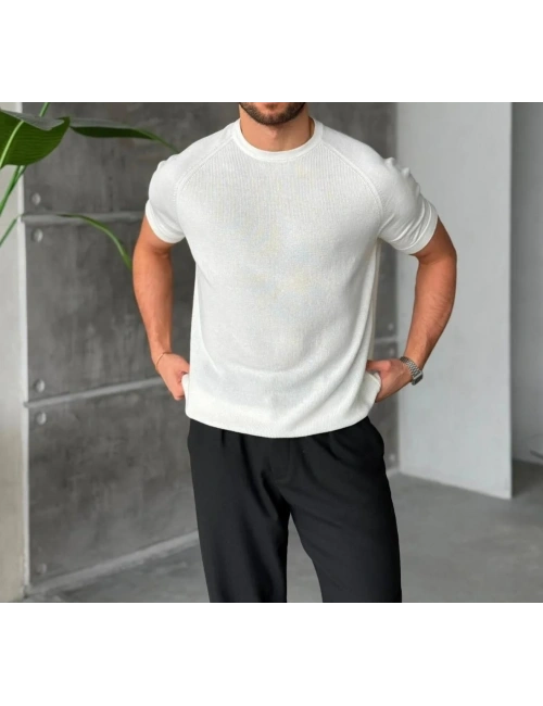 CASUAL TRİKO BİSİKLET YAKA BEYAZ