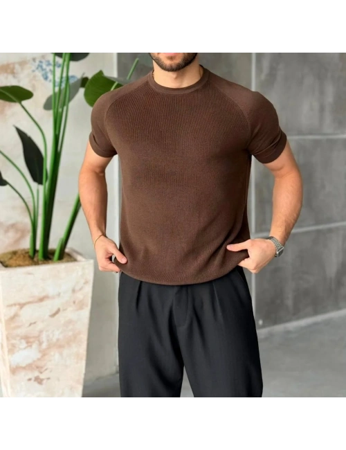 CASUAL TRİKO BİSİKLET YAKA KAHVE