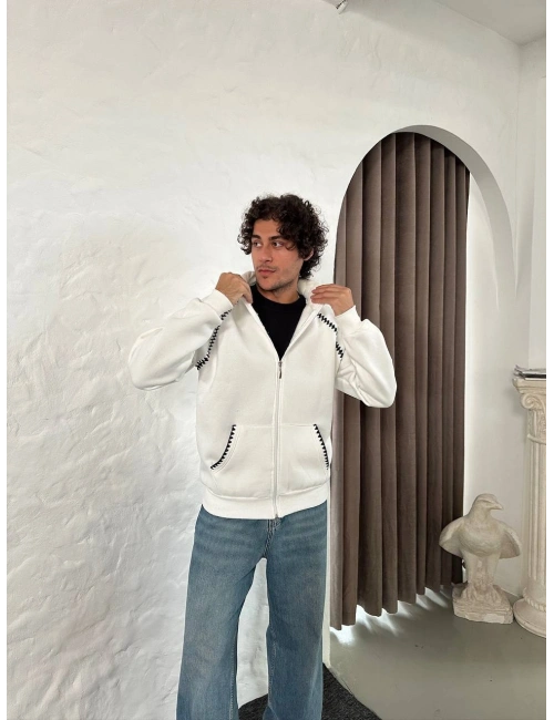 DİKİŞ DETAYLI HIRKA BEYAZ