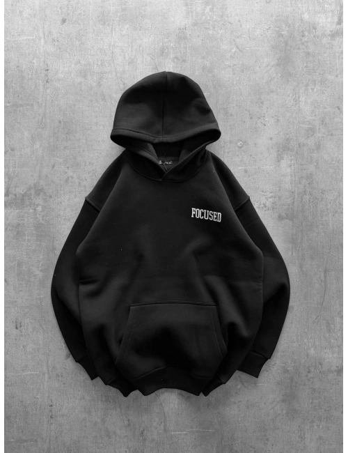 FOCUSED BASKILI OVERSIZE KAPÜŞONLU SWEATSHIRT SIYAH