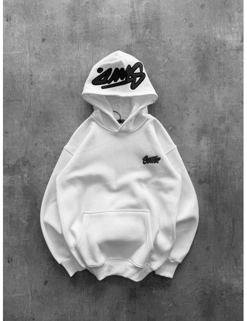 KAPÜŞON BASKILI OVERSIZE SWEATSHIRT BEYAZ