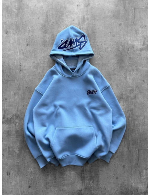 KAPÜŞON BASKILI OVERSIZE SWEATSHIRT MAVI