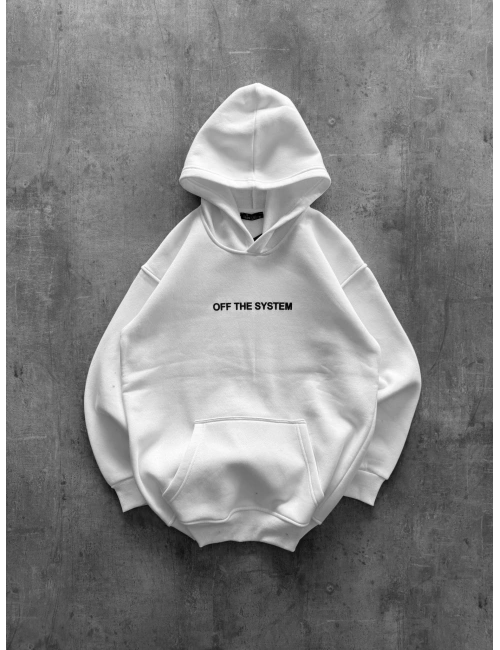 OFF THE SYSTEM BASKILI OVERSIZE KAPÜŞONLU SWEATSHIRT BEYAZ