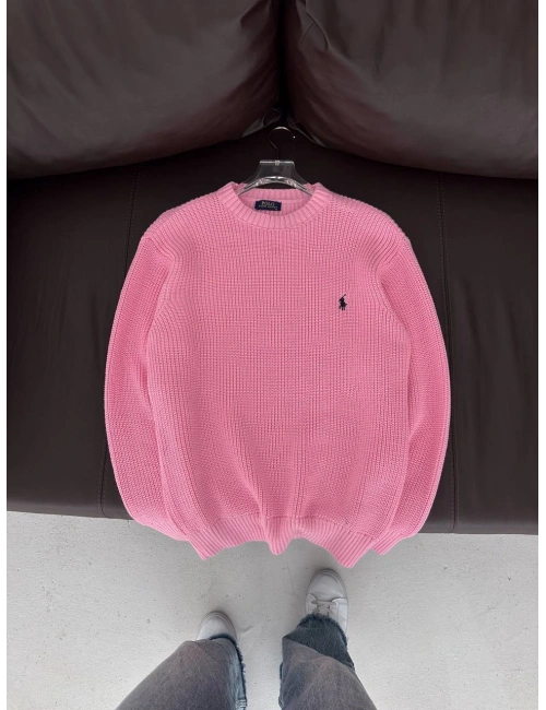 PLO Oversize Triko Örme Kazak Pembe