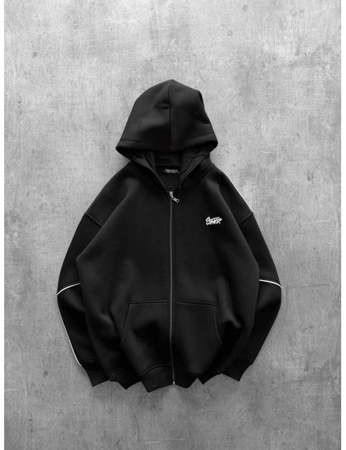 SIRT BASKILI OVERSIZE FERMUARLI HIRKA SIYAH