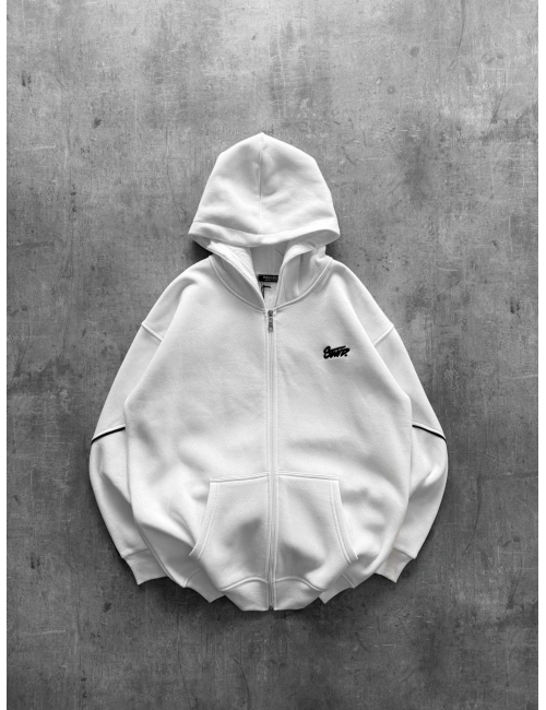 SIRT BASKILI OVERSIZE FERMUARLI HIRKA BEYAZ