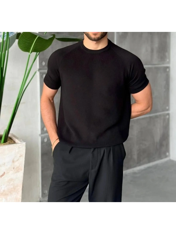CASUAL TRİKO BİSİKLET YAKA SİYAH