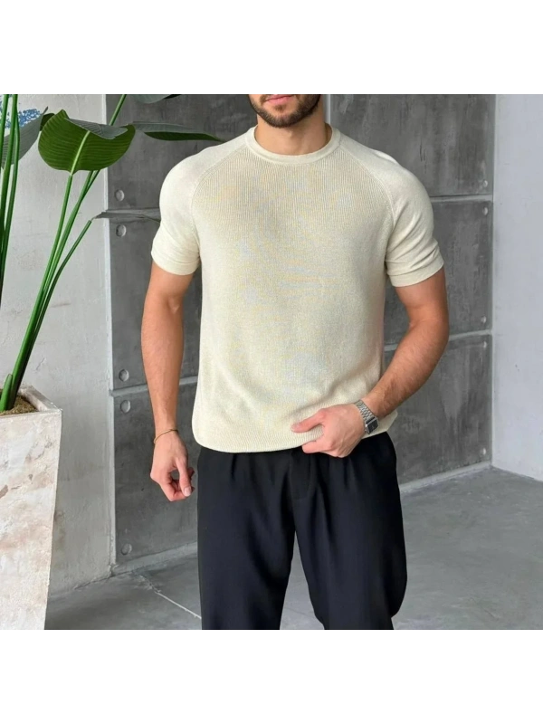 CASUAL TRİKO BİSİKLET YAKA BEJ