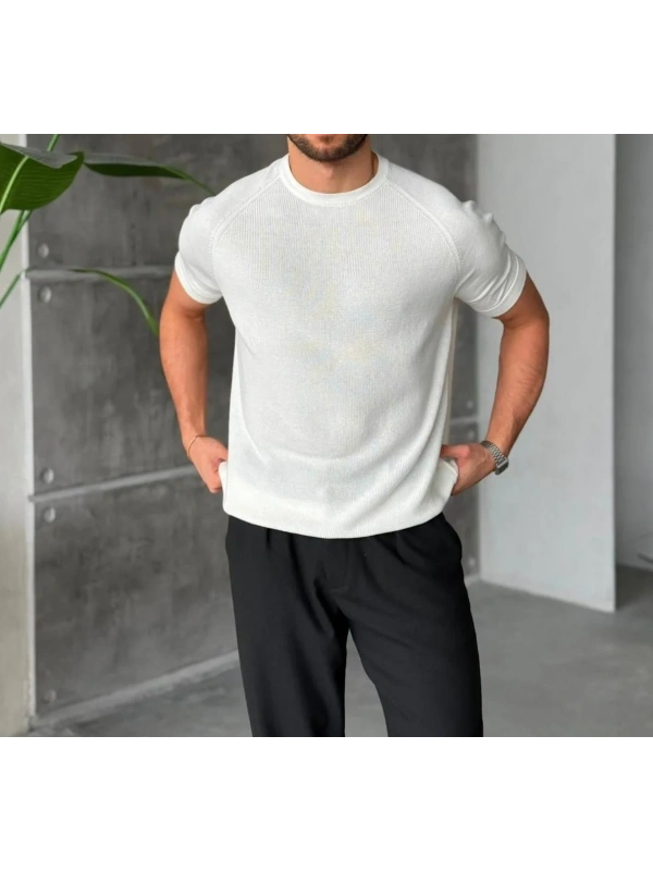 CASUAL TRİKO BİSİKLET YAKA BEYAZ