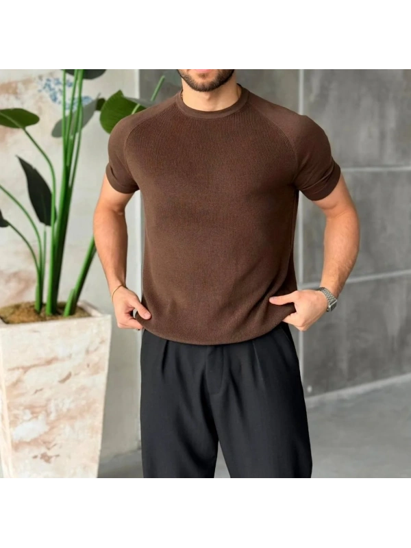 CASUAL TRİKO BİSİKLET YAKA KAHVE