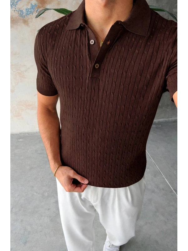 CASUAL TRİKO POLO YAKA KAHVE