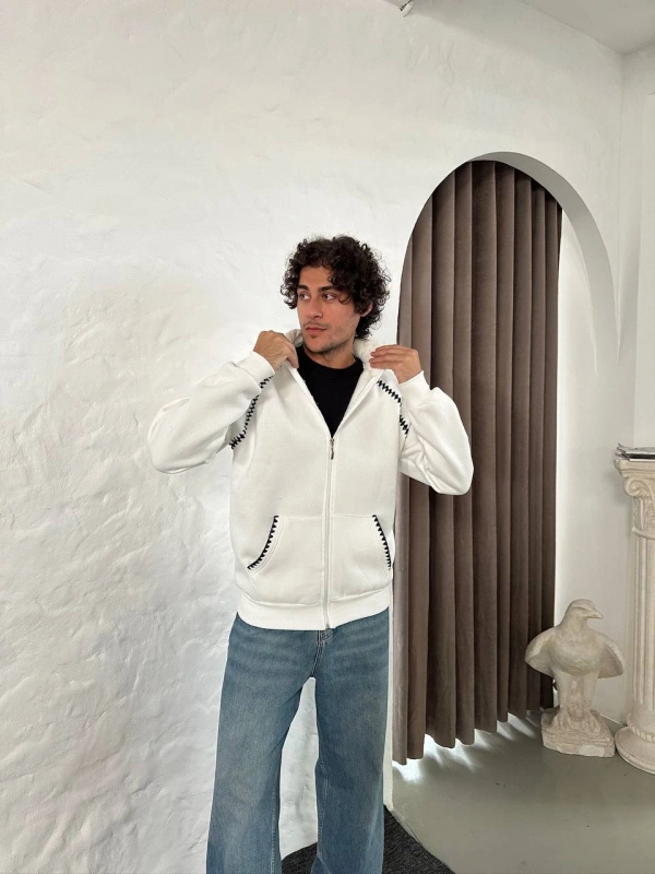 DİKİŞ DETAYLI HIRKA BEYAZ