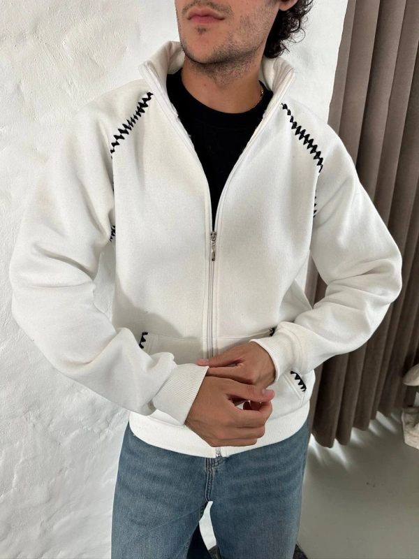DİKİŞ DETAYLI HIRKA BEYAZ