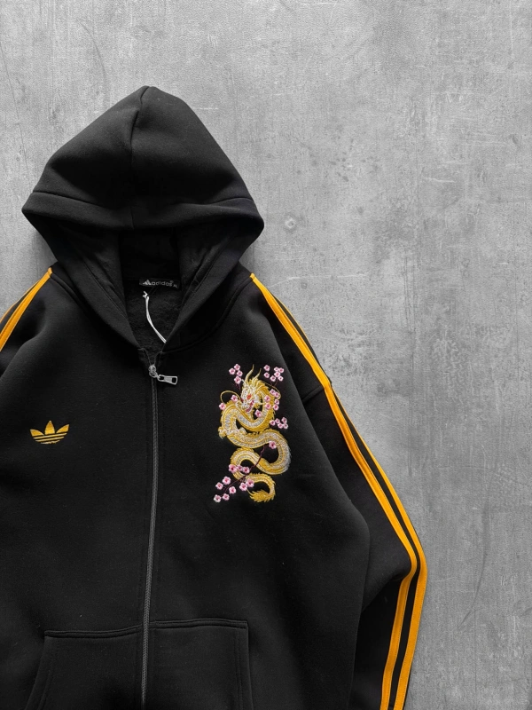 EJDERHA NAKIŞLI OVERSIZE HIRKA SİYAH