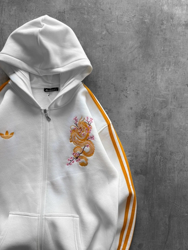 EJDERHA NAKIŞLI OVERSIZE HIRKA BEYAZ
