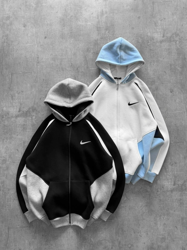 ÇIFT RENK OVERSIZE FERMUARLI HIRKA SIYAH-GRI