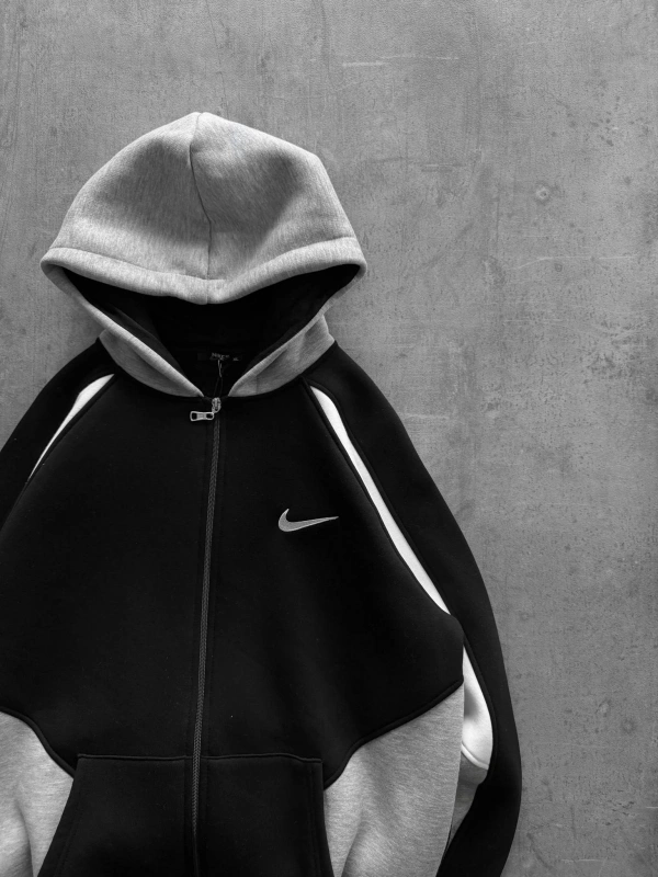 ÇIFT RENK OVERSIZE FERMUARLI HIRKA SIYAH-GRI