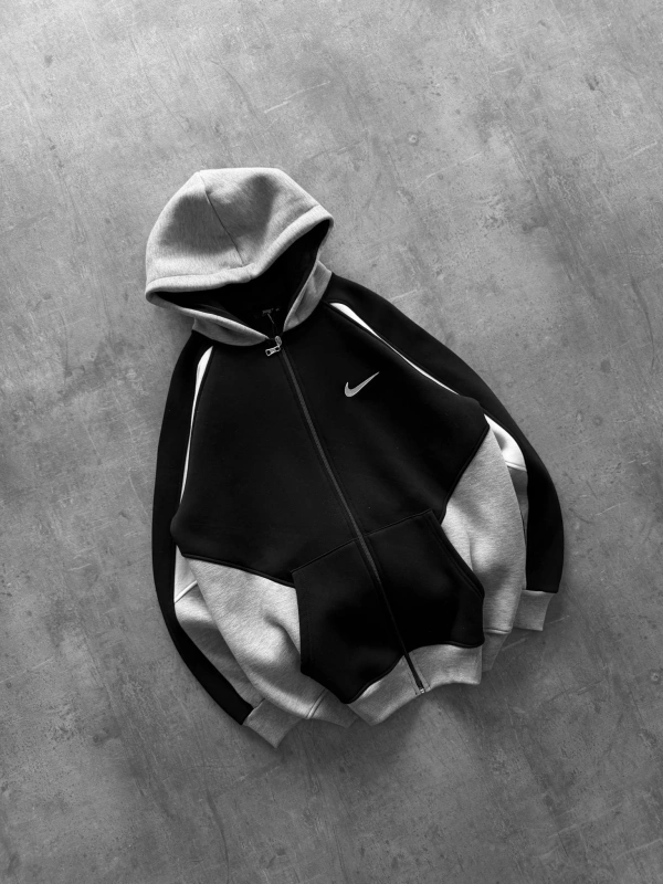ÇIFT RENK OVERSIZE FERMUARLI HIRKA SIYAH-GRI