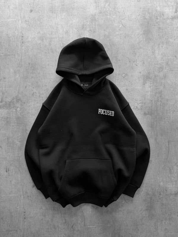 FOCUSED BASKILI OVERSIZE KAPÜŞONLU SWEATSHIRT SIYAH