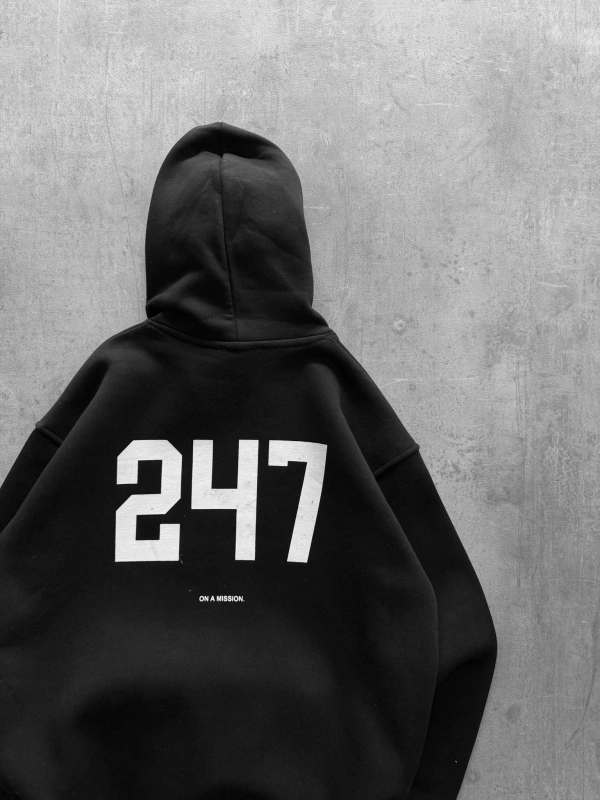 FOCUSED BASKILI OVERSIZE KAPÜŞONLU SWEATSHIRT SIYAH