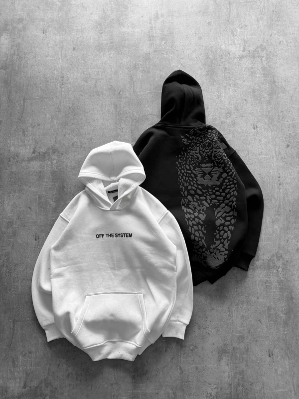 OFF THE SYSTEM BASKILI OVERSIZE KAPÜŞONLU SWEATSHIRT BEYAZ
