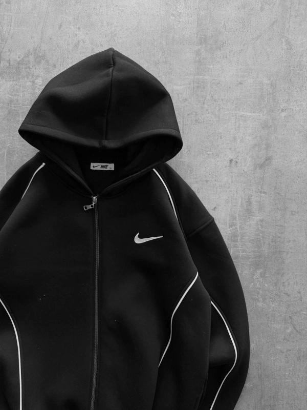 ŞERIT DETAYLI OVERSIZE FERMUARLI HIRKA SIYAH