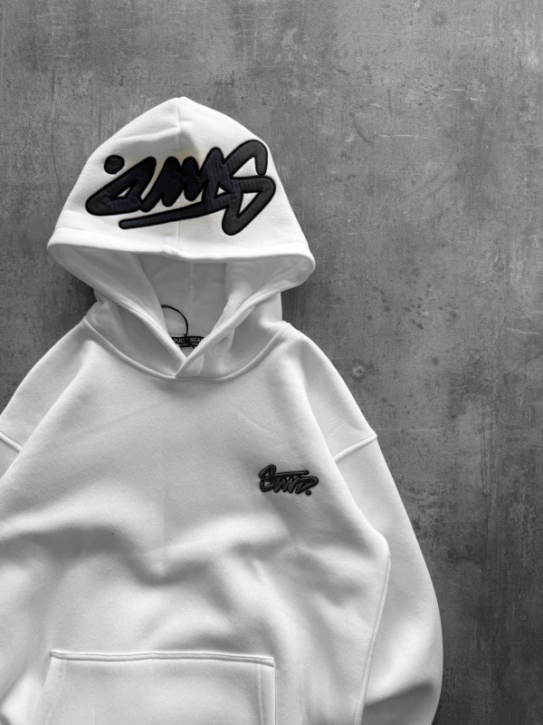 KAPÜŞON BASKILI OVERSIZE SWEATSHIRT BEYAZ