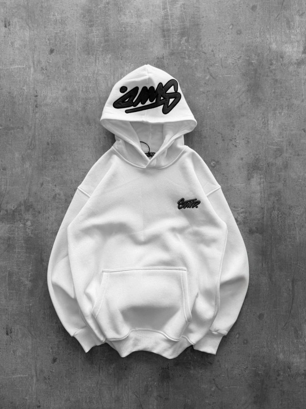 KAPÜŞON BASKILI OVERSIZE SWEATSHIRT BEYAZ
