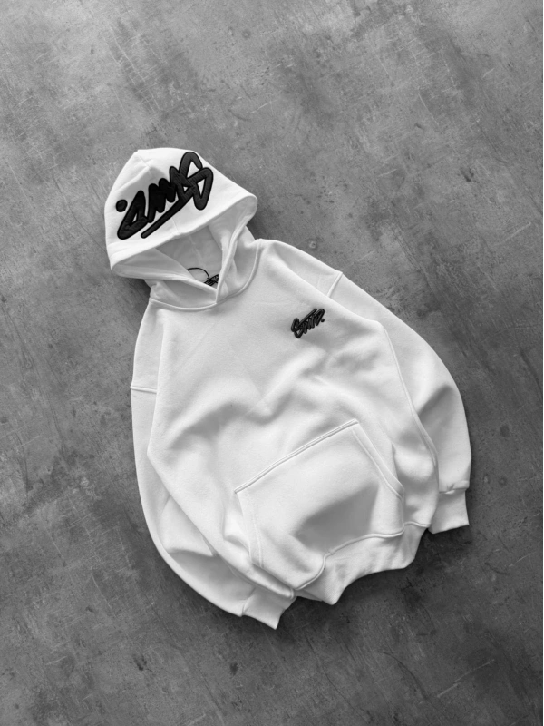 KAPÜŞON BASKILI OVERSIZE SWEATSHIRT BEYAZ