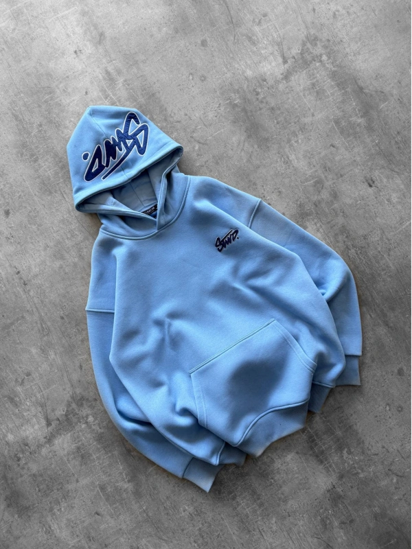 KAPÜŞON BASKILI OVERSIZE SWEATSHIRT MAVI